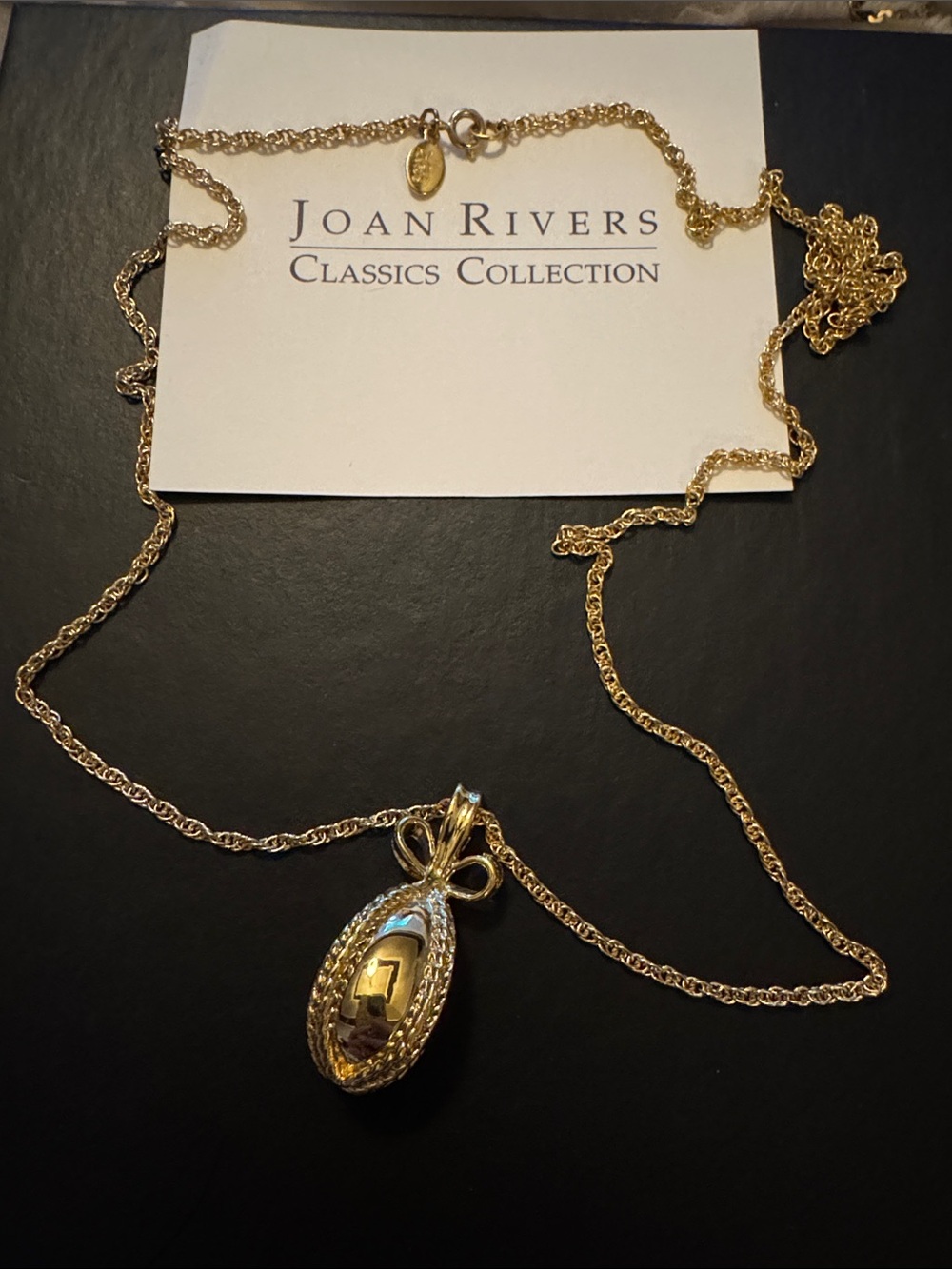 Joan Rivers Gold Bow egg Pendant Necklace